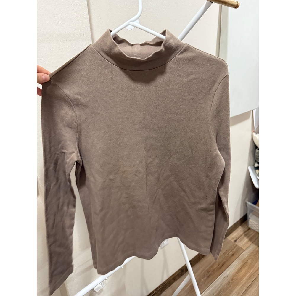 Westbound Womens Taupe Brown Mock Neck Long Sleeve 100% Cotton Top Small RN58909